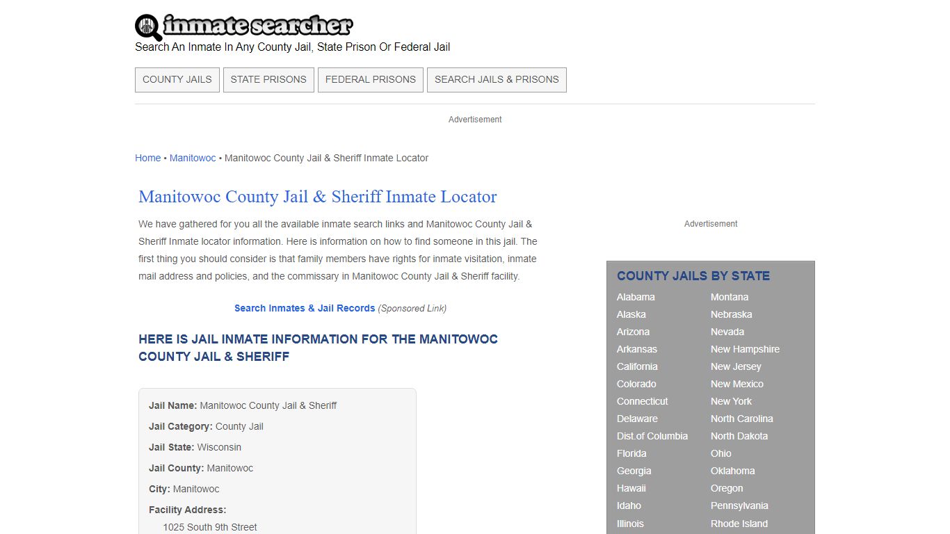 Manitowoc County Jail & Sheriff Inmate Locator - Inmate Searcher